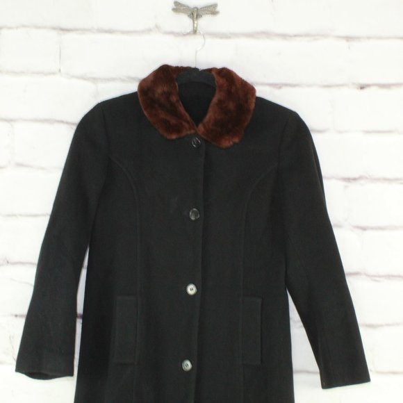Andrea Collection Black Collared Long Lambswool Buttons Long Coat Jacket Size 8 - Picture 2 of 8